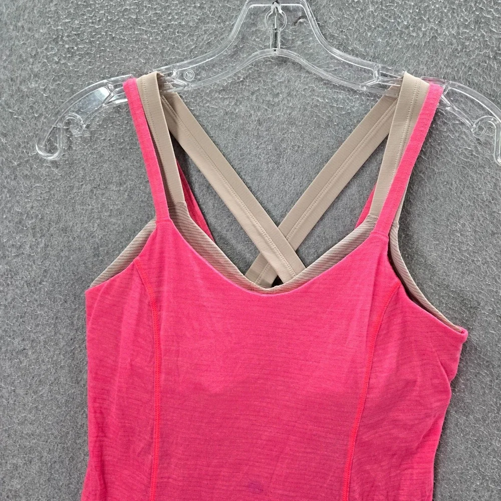 Lululemon Women Activewear Tank Top 6 Pink Run For Gold Built in‎ Bra Sleeveless